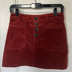 Red corduroy mini skirt from Zara, size S